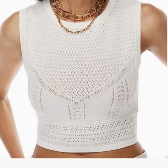 Babaton Tops - Aritzia Babaton Pointelle Cropped Tank Top White Woven Knit Size XXS